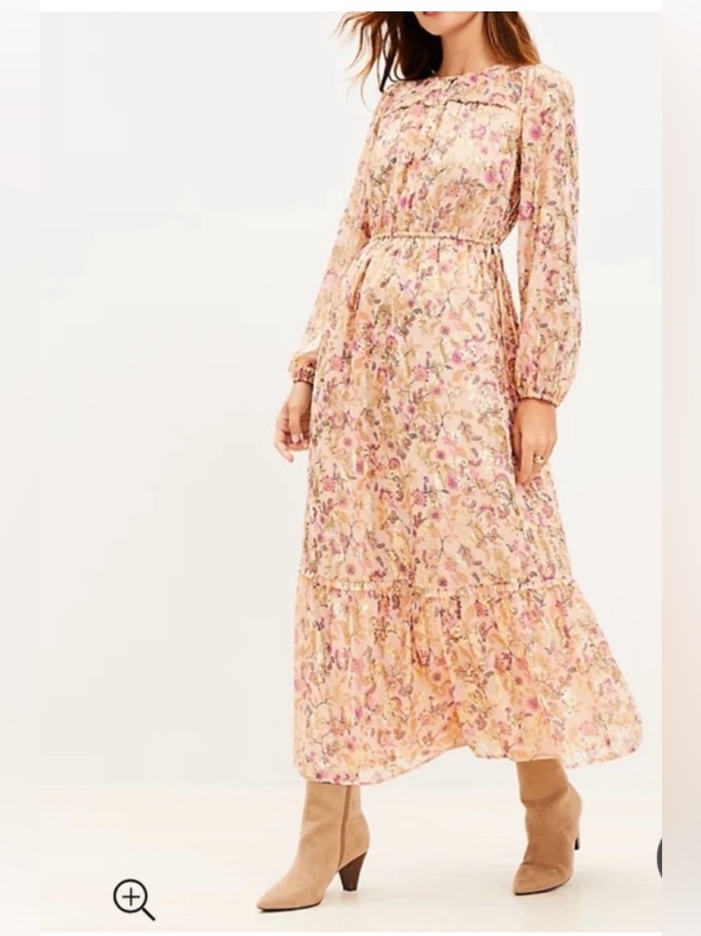 LOFT Blush Pink Floral Maxi Dress with Gold Sequin Detail Size Large
